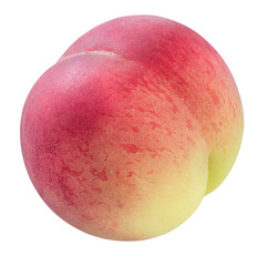 Yellow and Pink Peach fruit with leaf isolated on white background, Fresh White Peach on White PNG File.