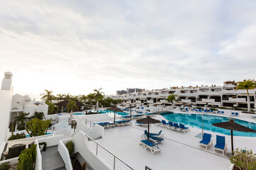 The sea view terrace at luxury hotel, Santorini island, Greece