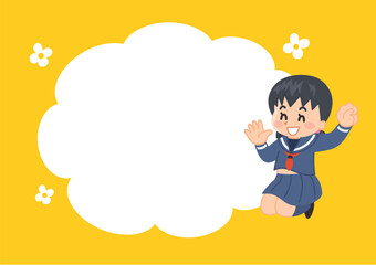 セーラー服を着た女子学生と吹き出しのイラストセット