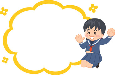 セーラー服を着た女子学生と吹き出しのイラストセット