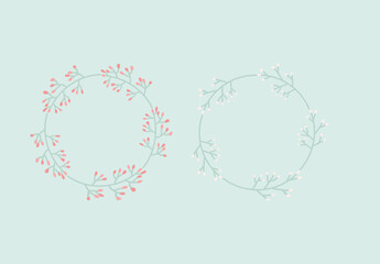 Floral Wreath Vector Set. Modern Flat Style. Decor concept for postcard, social media, print.