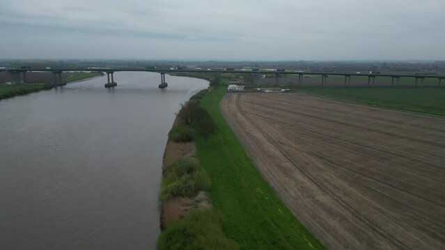 aerial view of Ouse motorway Bridge on the M62 that spans River Ouse