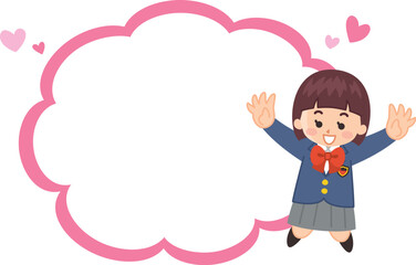 制服を着た女子学生と吹き出しのイラストセット