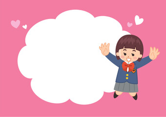 制服を着た女子学生と吹き出しのイラストセット