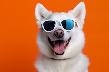 smile dog orange portrait funny animal cute isolated pet sunglasses background. Generative AI.