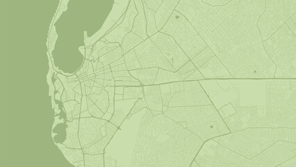 Background Luanda map, Angola, olive city poster. Vector map with roads and water. Widescreen proportion, flat design roadmap.