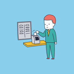 タイムカードに打刻するサラリーマンのイラスト素材｜mayucolor09