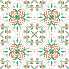 Italian tile pattern vector seamless with vintage ornaments. Portuguese azulejos, mexican talavera, italy sicily majolica motifs. Tiled texture for ceramic kitchen wall or bathroom mosaic floor