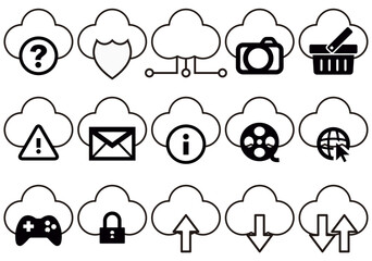Iconos de almacenamiento en la nube en fondo blanco.