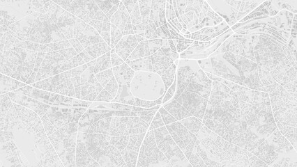 White and light grey Kampala city area, Uganda, vector background map, roads and water cartography illustration.