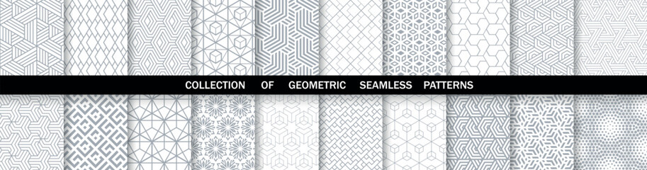 Geometric set of seamless gray and white patterns. Simpless vector graphics.