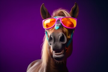 portrait background fun horse animal funny nature colourful smile sunglasses goggles. Generative AI.