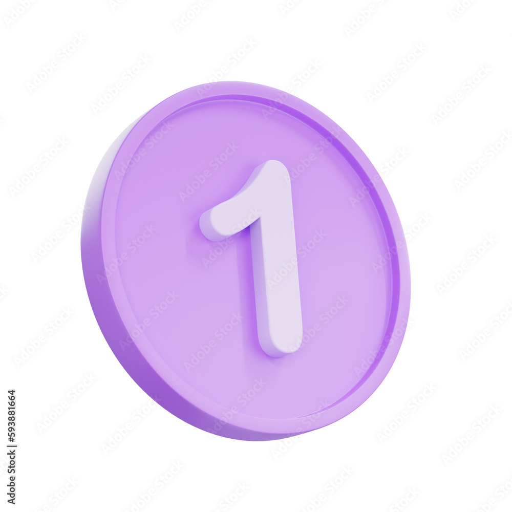 Aufkleber 3d render notice buttons with the number 1 icon isolated for social media reminders.