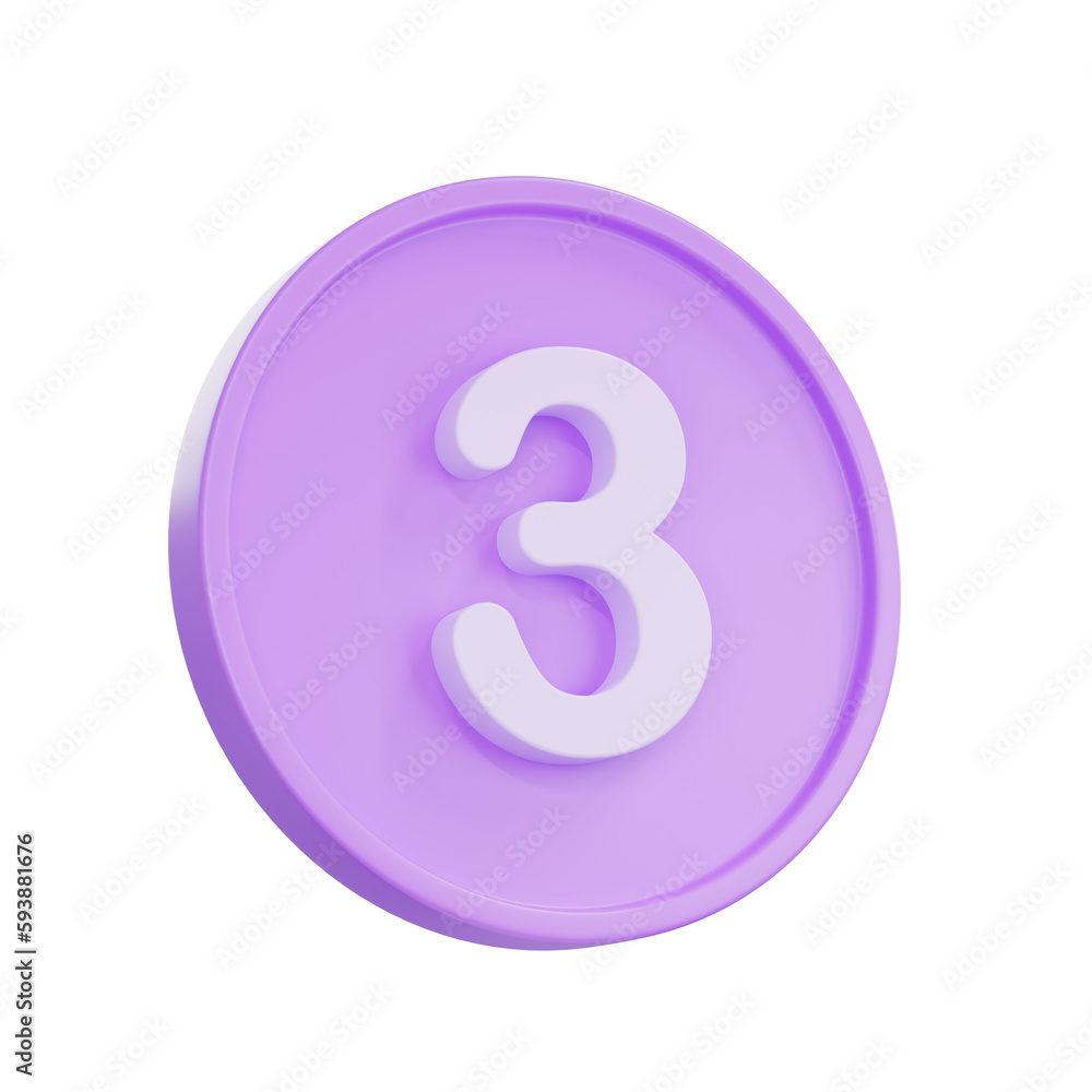 Aufkleber 3d render notice buttons with the number 3 icon isolated for social media reminders.