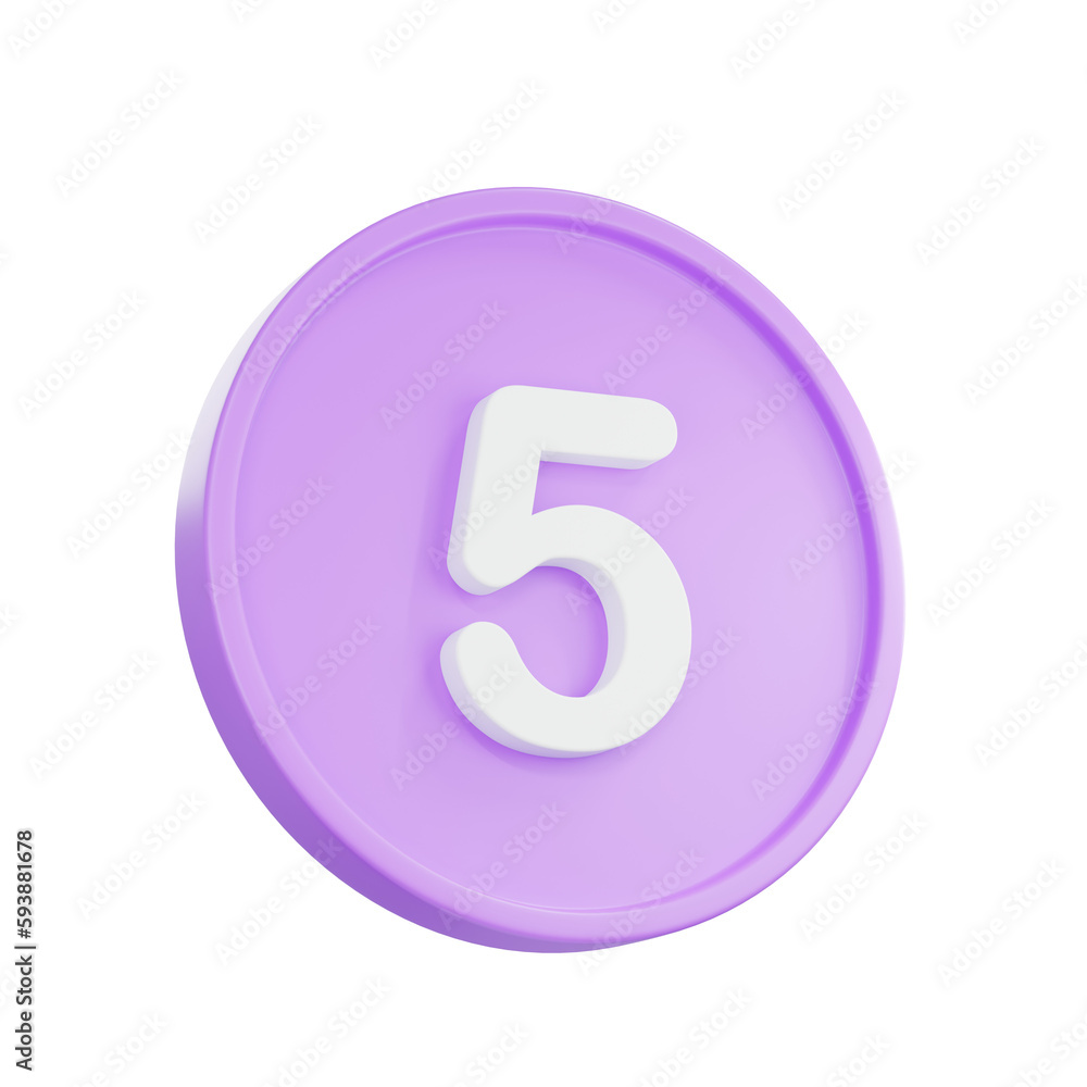 Poster 3d render notice buttons with the number 5 icon isolated for social media reminders.
