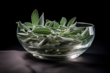 fresh sage in a glass bowl