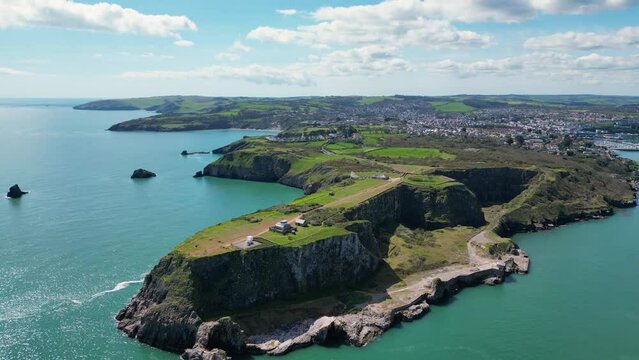 Aerial view over Berry Head, near Brixham in Devon.