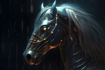 Abstract futuristic horse head. Generate Ai