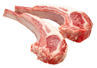 Fresh lamb chops on white background, Fresh Raw lamb loin on White Background PNG file.