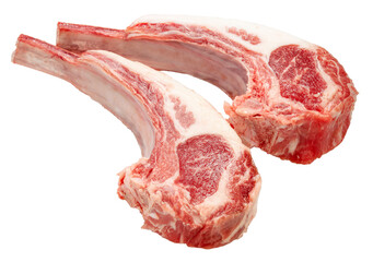 Fresh lamb chops on white background, Fresh Raw lamb loin on White Background PNG file. © MERCURY studio