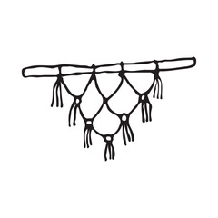 Macrame wall boho doodle. Home element. Cozy house. Handmade knitted wall decoration. Crochet. Rope. Vector illustration isolated white background.