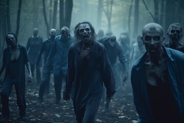 Forest zombies walking. Generate Ai - obrazy, fototapety, plakaty