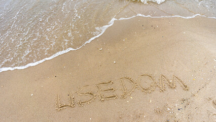 Sandy beach on the island of Usedom, with the lettering 'Usedom'
