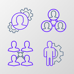 Set line Human with gear inside, Project team base, and icon. Vector
