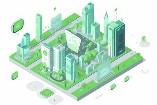 Isometric scheme of green city. Generate Ai