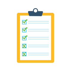 Checklist with green checkmarks and crosses. Checklist with checkmarks and crosses. Clipboard with checklist, checkmarks and crosses. Business document with green checkmarks and crosses