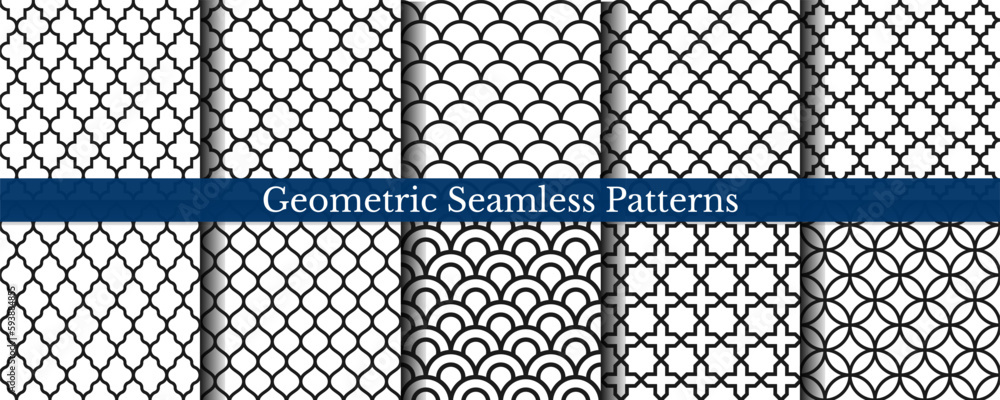 Poster geometric seamless patterns. retro pattern set. vector