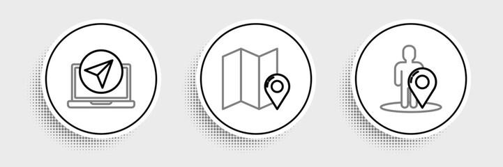 Set line Map marker with a silhouette of a person, Infographic city map navigation and Folded location icon. Vector