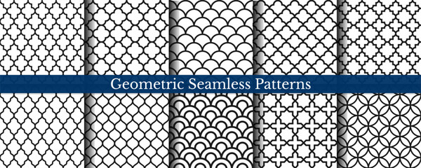 Geometric seamless patterns. Retro pattern set. Vector