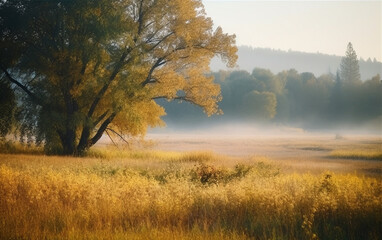 Fototapeta premium Beautiful landscape shot of a misty morning in the fall