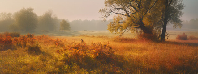 Beautiful landscape shot of a misty morning in the autumn