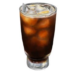 Watercolor Painting Iced Americano Coffee