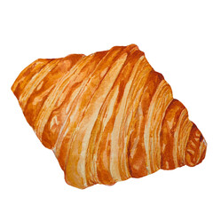 Watercolor Painting of Plain Croissants