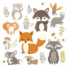 set of animals, isolated png, made with AI