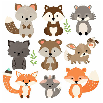 set of animals, isolated png, made with AI
