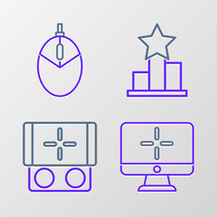 Set line Computer monitor, Portable video game console, Star and mouse gaming icon. Vector