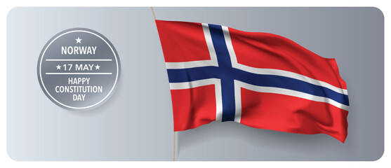 Norway constitution day vector banner, greeting card.