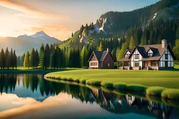 Cottage-lined street in the suburbs on an autumn afternoon. Created with Generative AI technology