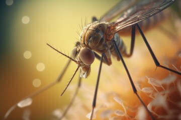 Fototapeta premium Mosquito on skin macroview. Generate Ai