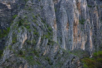 the eroded geology of the Matka canyon in North Macedonia in close up - obrazy, fototapety, plakaty