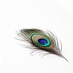 Peacock feather on white background