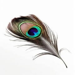 Peacock feather on white background