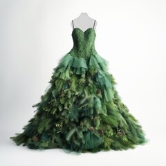 Dress with Christmas tree concept, white background