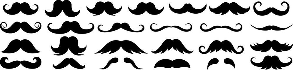Set of hipster mustache icon on transparent background. Different mustache collection. PNG image