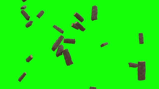 Bunch of Chocolate bars Falling on 4K Green Screen With Alpha Matte