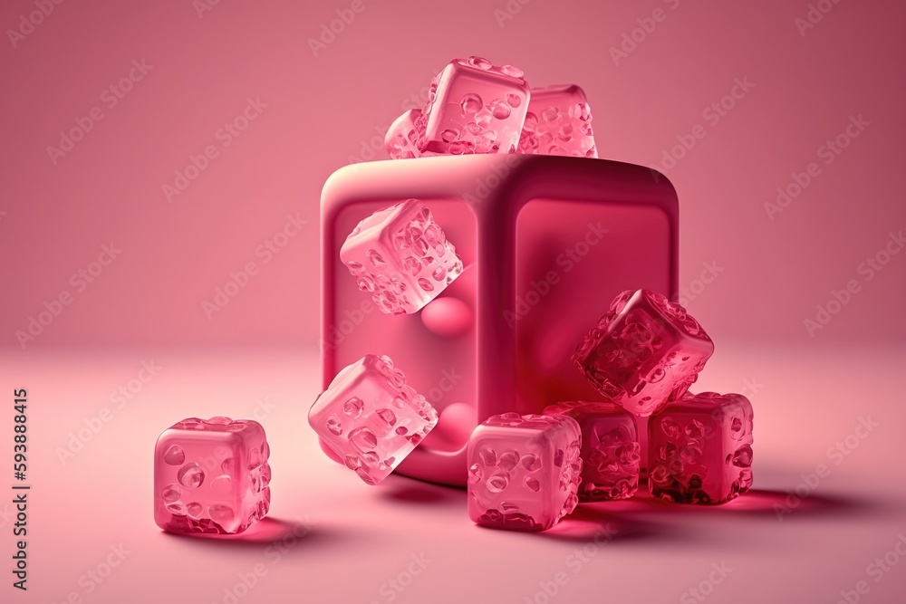 Aufkleber glazed pink background with frozen raspberry chunks. generative ai